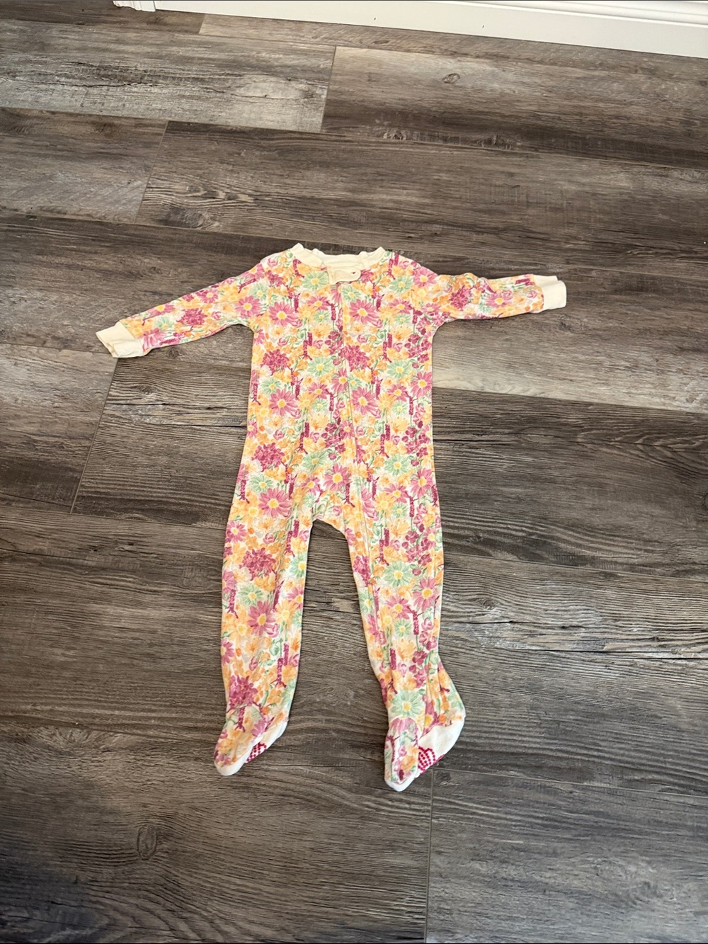 Burt's Bees Baby Pink and Yellow‎ Floral Footie One-Piece